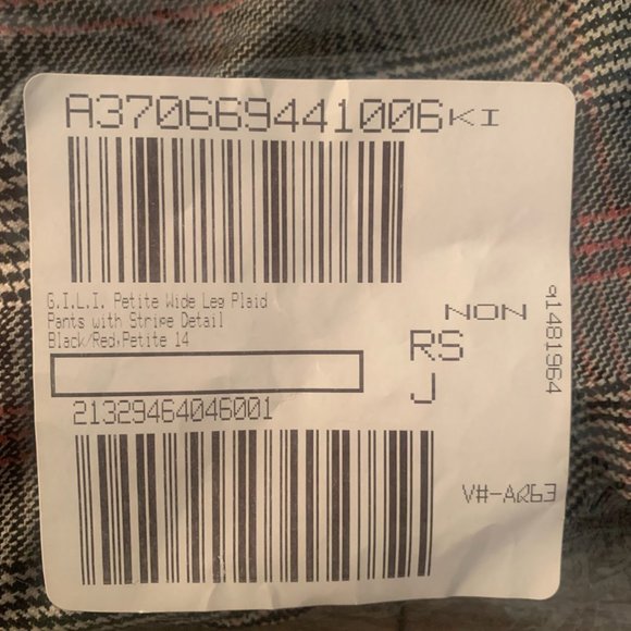 NWT G.I.L.I.  PETITE WIDE LEG PLAID PANTS BLACK/RED STRIPE-VARIOUS SIZES - Picture 6 of 12